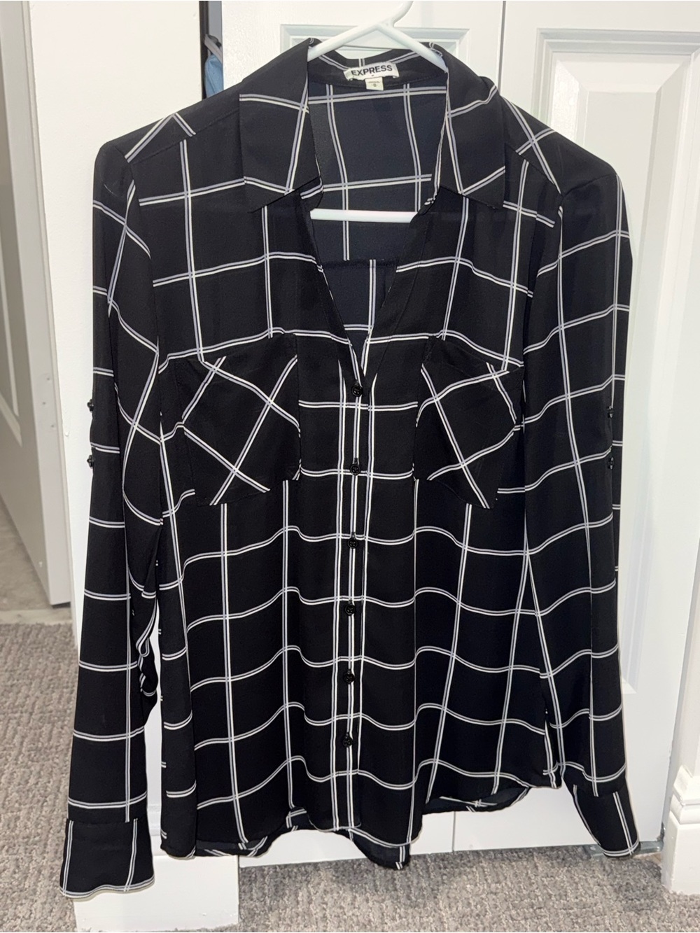 Express Women’s Black and White Portofino Blouse